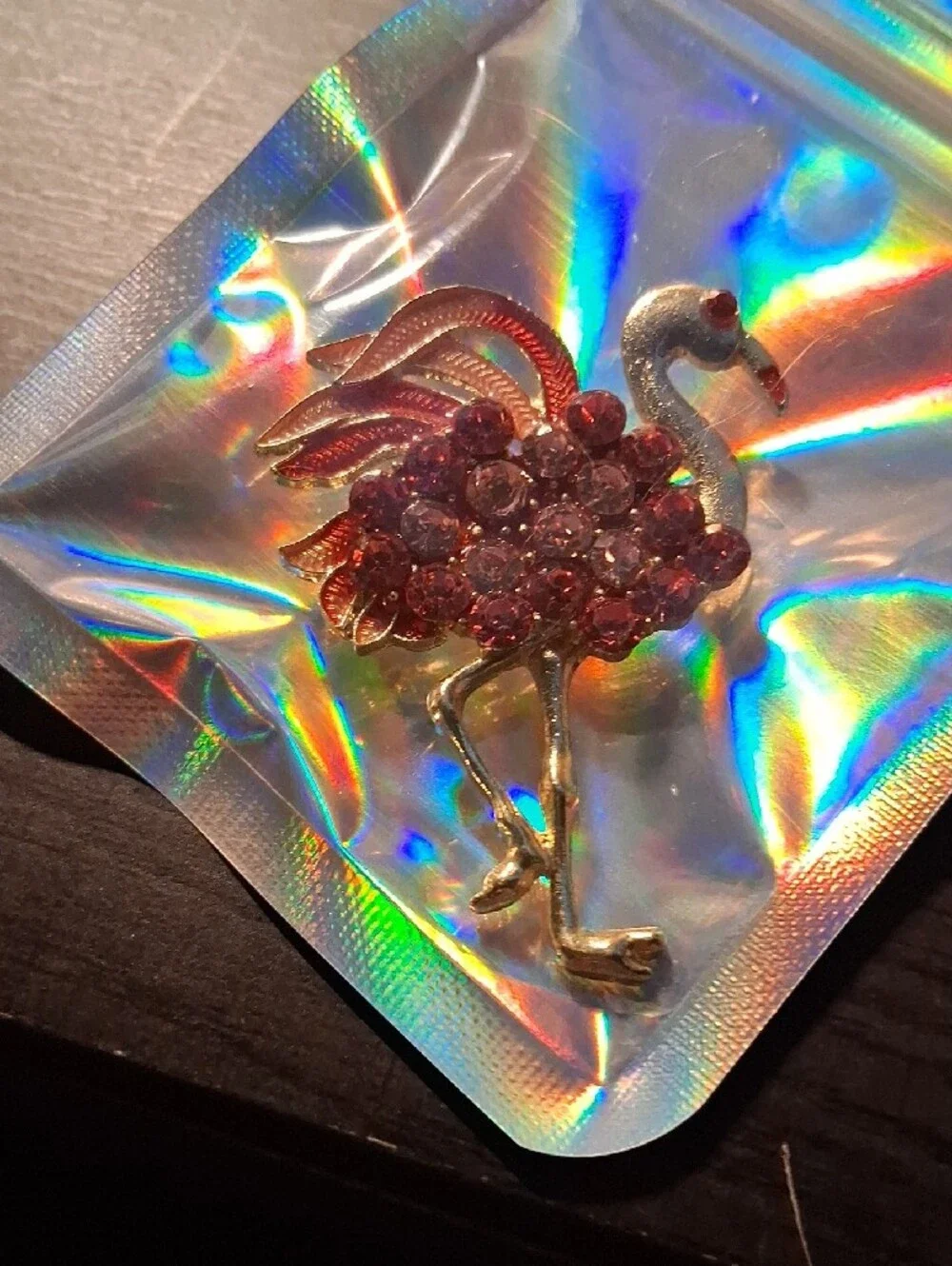 & Other Stories Gold-Tone Pink Crystal Flamingo Brooch